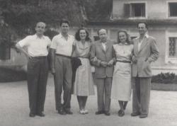 Baráti társasága Szigligeten,1954 július: Kiss Tamás (a fotó készítője), Mészöly Miklós, Polcz Alaine, Kálnoky László, Nemes Nagy Ágnes és Lengyel Balázs