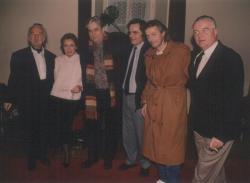 Határ Győző Elefántcsorda című színművének bemutatóján Határ Győző, Hámori Ildikó, Páskándi Géza, Ablonczy László, Szakácsi Sándor, Csurka László (1994)